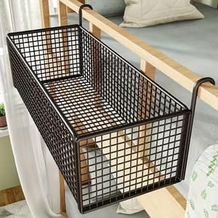 Cast Iron Door Hanging Basket, Black Woven Mesh Storage Organizer with Sturdy Metal Frame, Space-Saving Hanging Shelf for Bedroom Closet Storage, Shelf Baskets