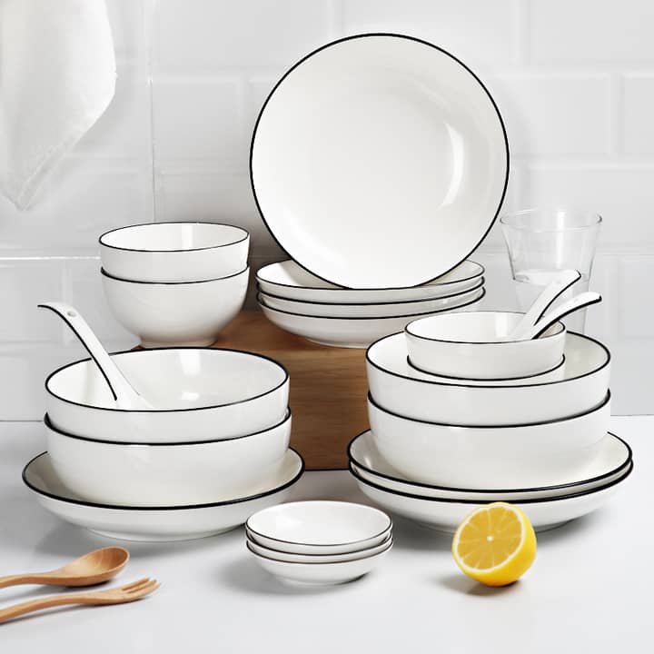 Ceramic Tableware Set – European Minimalist Style (Bowls, Chopsticks, Plates) – Suitable for Hotels and Home Use