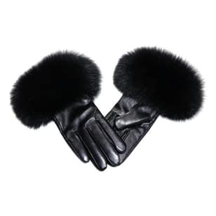 Genuine Sheepskin Gloves with Fox Fur Cuff | Winter Warm Touchscreen Riding Gloves