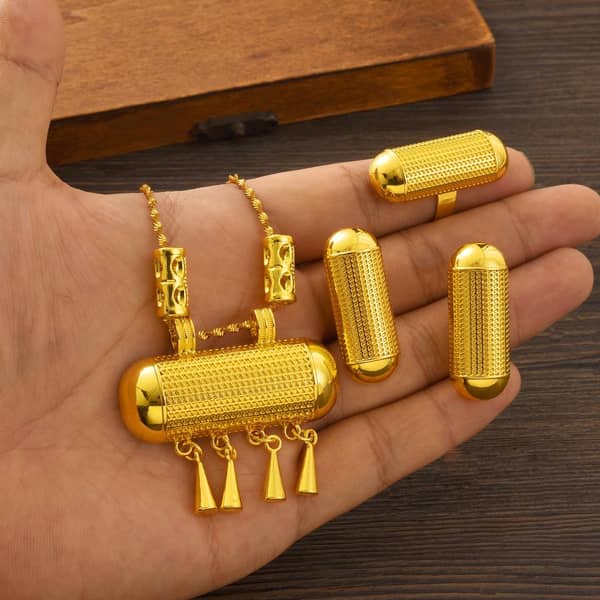 Africa Classic Golden Color Jewellery Set Ethiopia Earrings Pendant Rings Dubai Saudi Arab Bridal Wedding Accessories Party Gifts
