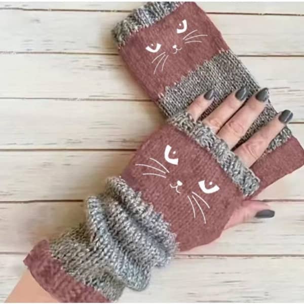 Autumn and winter heart-shaped contrasting color retro warm fashion finger gloves