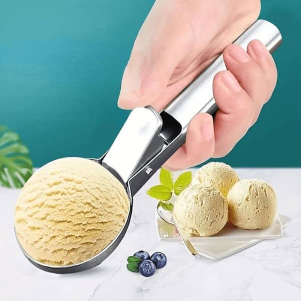 1Pc, Ice Cream Scoop, Premium Ice Cream Scoop with Trigger, Stainless Steel Ice Cream Scoop, Heavy Duty Metal Ice Cream Scoop, Watermelon Scoop, Dessert Scoop, Dishwasher Safe, Great for Frozen Yogurt, Ice Cream, Sundaes, Kitchen Accessories