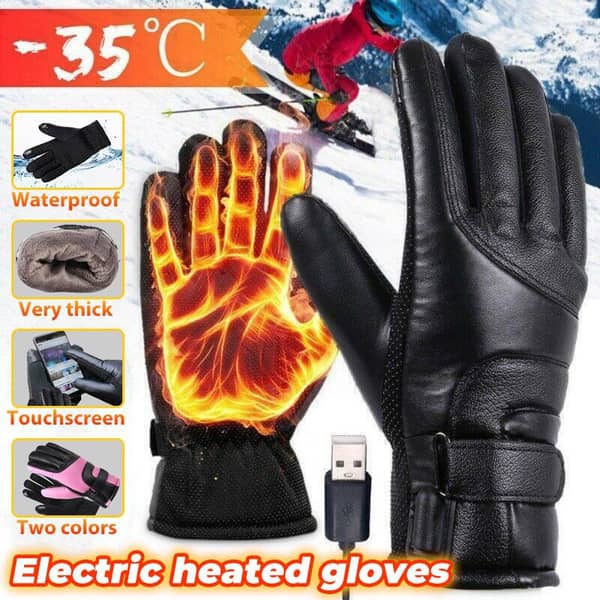 Winter Warm Men Heated Gloves Rechargeable USB Hand Warmer Electric Heating Gloves Winter Cycling Thermal Touch Screen Bike Gloves Windproof